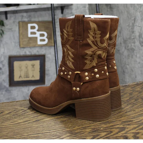 NEW Sun + Stone Womens Norahh Moto Midshaft Booties Russet Microsuede Brown 8M - Image 6