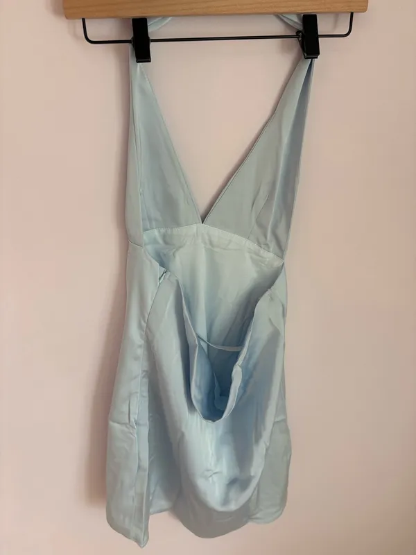 Blue satin halter dress - Image 2