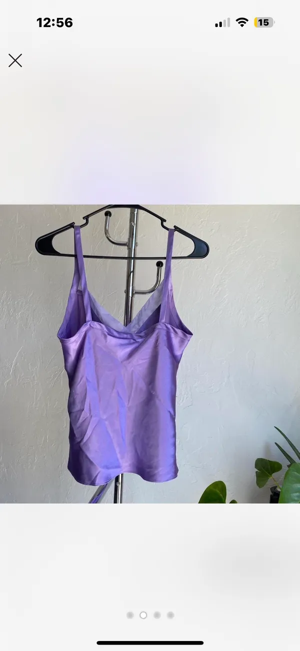Purple satin cami top with a cute v neck Size M - Image 2