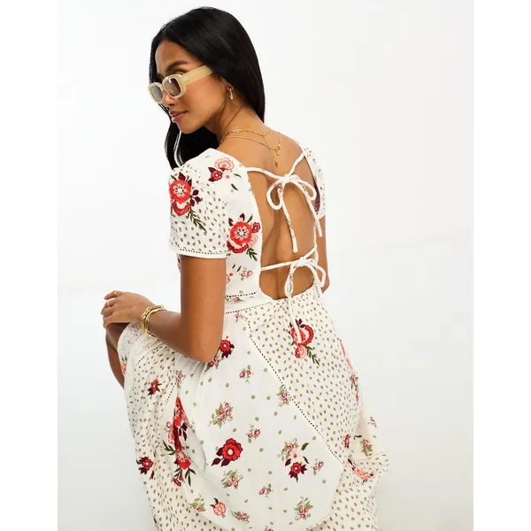 River Island Maxi Dress Womens 6 Cotton‎ Embroidered Lace Autumn Wedding Guest - Image 3
