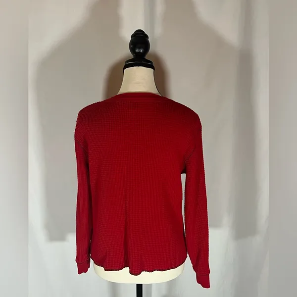 Madewell Women’s Long Sleeve Waffle Knit Henley Style Neckline Top - Image 4