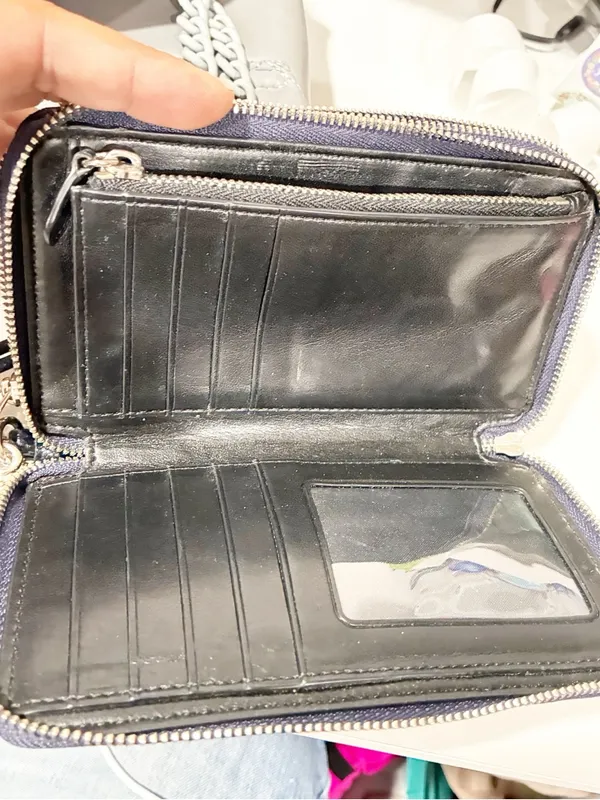 Coach Metallic Blue Accordion Zip Wallet Double Pocket Hangtag - Image 2