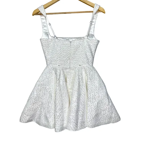 NWT Babyboo Dorothy Ivory Sequin Bow Square Neck Fit & Flare Mini Dress Size XS - Image 10
