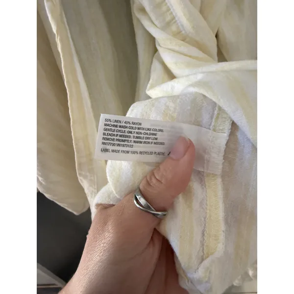 Universal Thread Womens XL Linen Blend Striped Button‎ Down Shirt Yellow White - Image 5