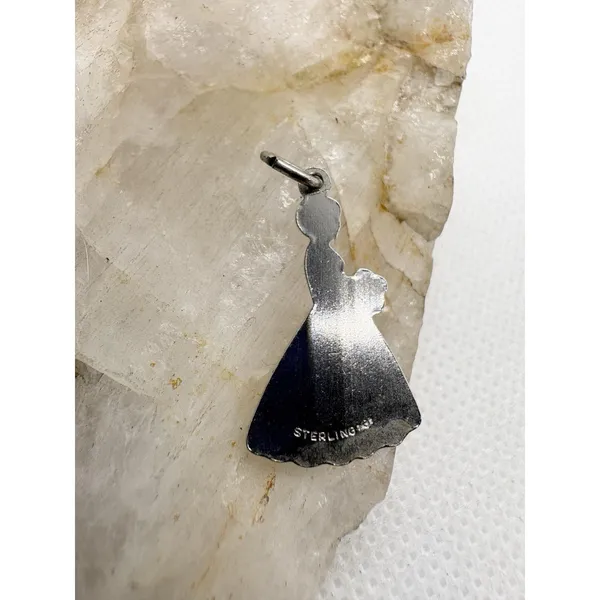 Vintage Sterling Silver Bride Bouquet Charm Blue Glass Stone Dress Pendant 1.8g‎ - Image 3