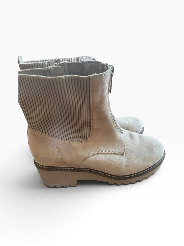 Torrid Women's Tan Suede Ankle Boots - Front Zip Lug Chelsea - Image 2