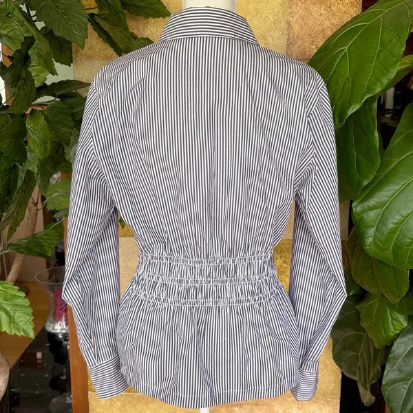 NEW Steve Madden Smock Waist Stripe Button Up 100% Cotton Longsleeve Top, Size M - Image 8
