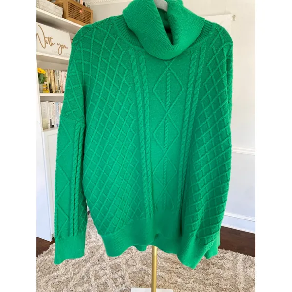 Show Me Your Mumu Sweater Green Cable Knit Turtleneck Quiet Luxury‎ Old Money L - Image 3
