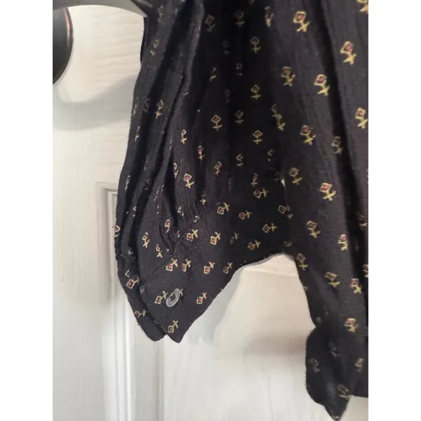 Free People Womens SP Black Floral Print Button Front Hi Low Rayon Blouse Top - Image 5