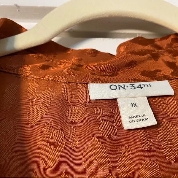 ON 34TH Animal Print Rayon Toasted Ginger Long Sleeves Pockets 1X Plus Jumpsuit - Image 11