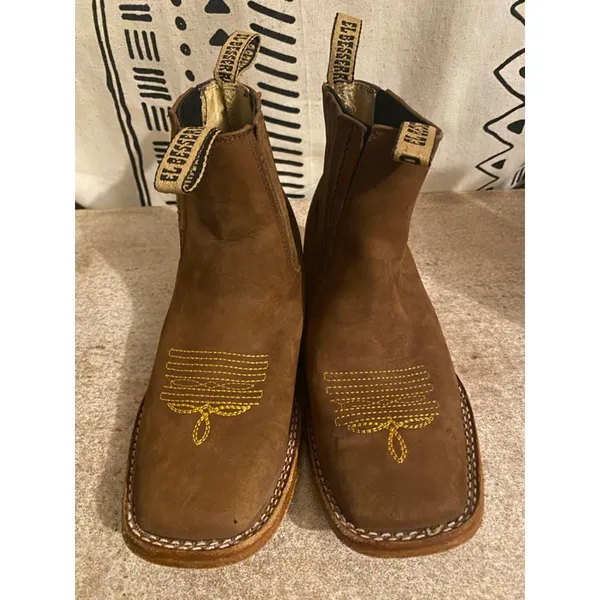 Besserro‎ Brown Suede Chelsea Ankle Boots Western Embroidered Leather 21 MEX - Image 2