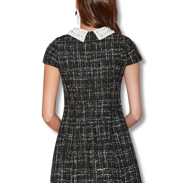 Elegant Tweed Mini Dress with White Collar - Image 3
