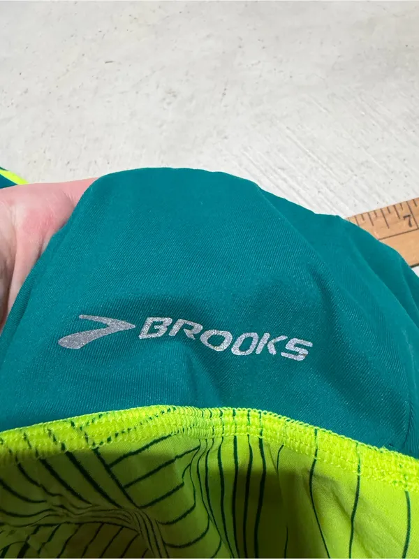 Brooks Neon Lime Running Shorts with Teal Waistband - Image 10