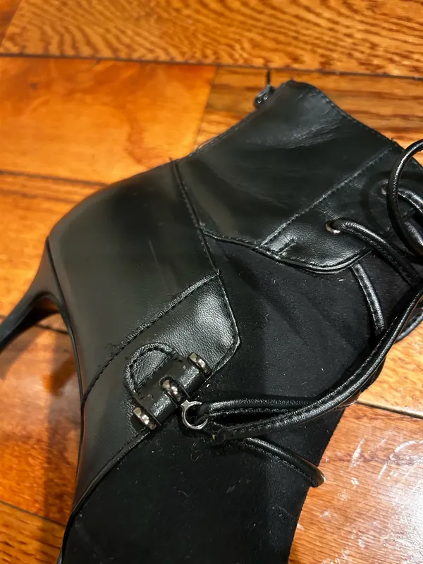 Nine West VTG Y2K Black suede/leather pointed toe with lace Ankle boots 7M - Image 19