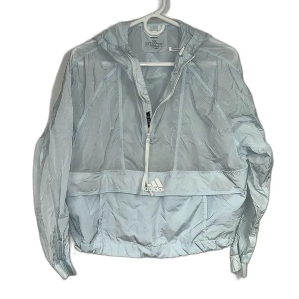 Adidas Woman’s Cropped Wind.rdy Sheer Packable Windbreaker Lite Blue Size XS - Image 2