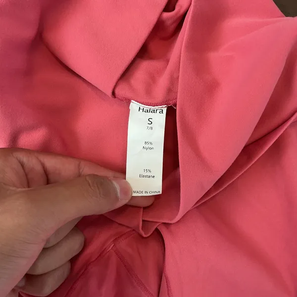 Halara Crossover Waist Leggings Coral Pink High Rise 7/8 Pockets Small Active - Image 2