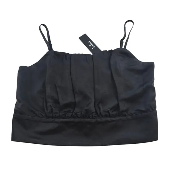 Lulus -385 NWT Luxe'd Out Black Satin‎ Cropped Tank Top Women's Size Large - Image 3