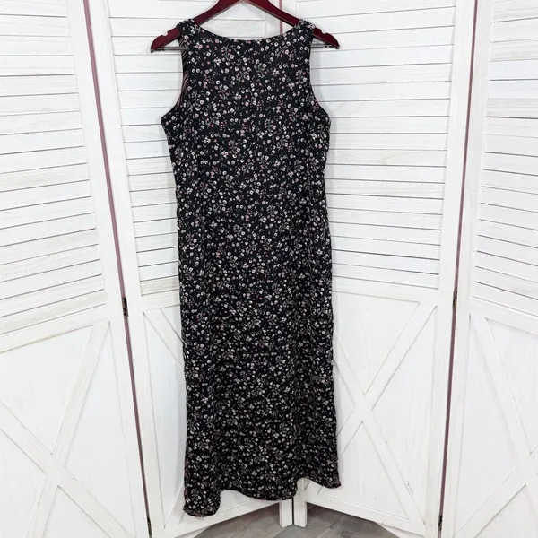 Vintage 90s Y2K Kathie Lee Floral Sleeveless Shift Maxi Dress Black Pink Medium - Image 9