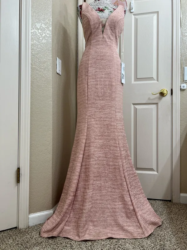 NWT Jovani 45811 Glitter Plunging V-Neck Mermaid Prom Gown Rose Gold Size 2 - Image 5