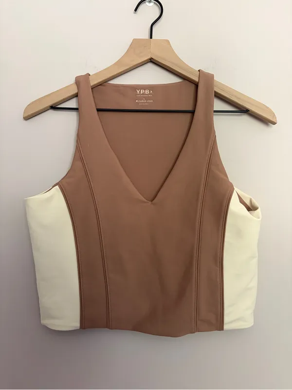 YPB Abercrombie & Fitch Mocha Colorblock Longline V-Neck Athletic Tank - Image 2