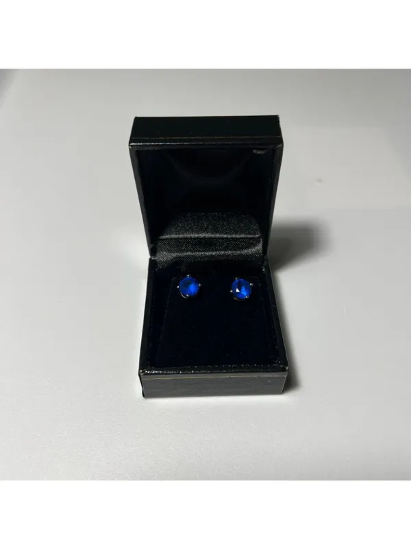 Blue Gemstone Stud Earrings retro vintage unmarked cobalt blue regency costume - Image 5