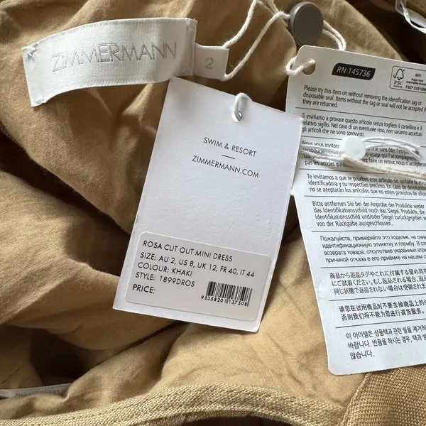 NEW Zimmermann Rosa Cut Out Mini Dress Khaki - Image 5