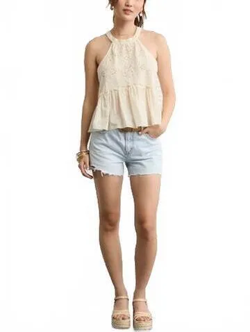 AE Embroidered Halter Tank Top American Eagle NWT Cream XS - Image 3