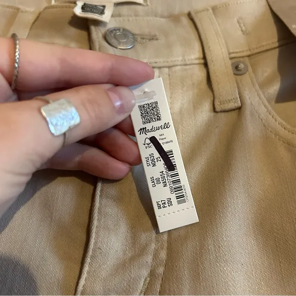 Madewell Kick Out‎ Crop Jeans Cali Flare Coated Pants Dune Tan Beige NWT Size 25 - Image 5