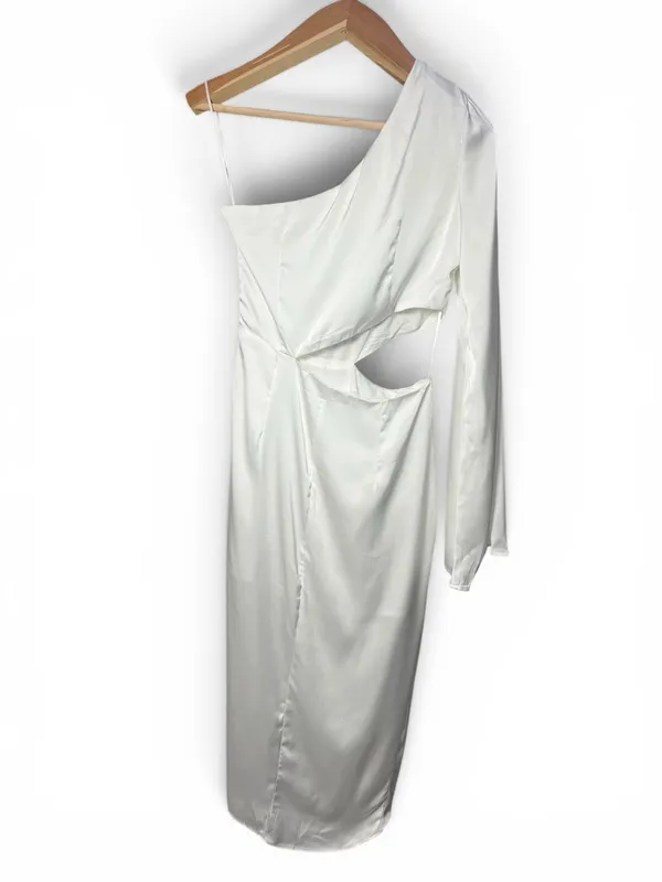 Luxxel White One Shoulder Cutout Bodycon Mini Dress NWT Medium - Image 3
