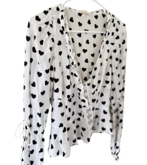 For Love & Lemons Willow Black & White Heart Blouse - Image 5
