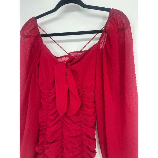 Lucy In The Sky Mini Dress S Red Ruched Swiss Dot Open Back Sexy Party Romantic - Image 8