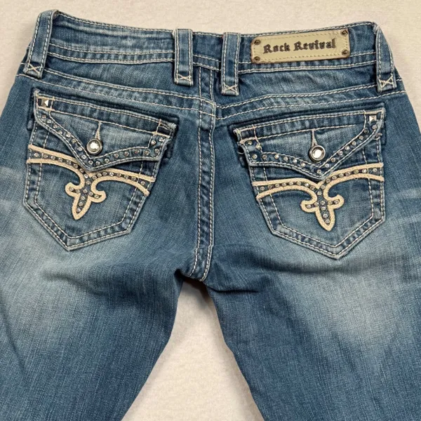 Rock Revival Noelle Capri Jeans Women 28 Blue Medium Wash Embellished Buckle Y2K - Image 6