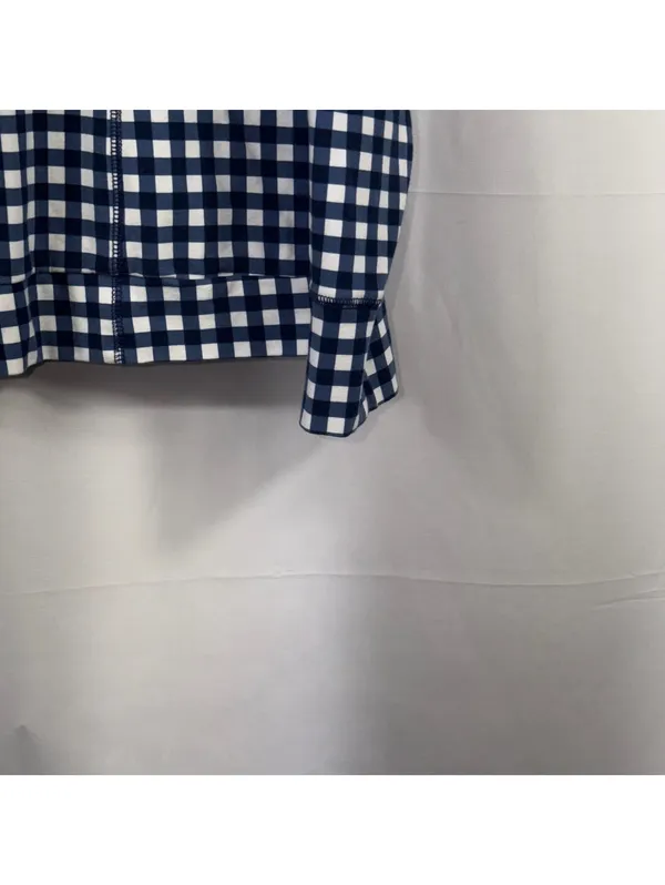 J.Crew Navy White Gingham Full Zip Hoodie Women’s Medium - Image 4