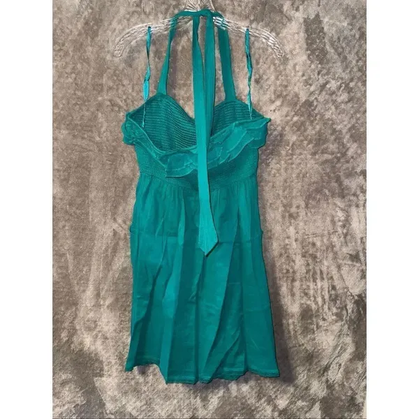 Maeve 100% Cotton Turquoise Ruffle Halter Smocked Dress Medium #784 - Image 6