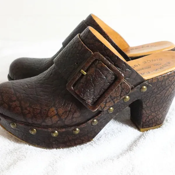 Kork-Ease Dark Chocolate Brown Leather Buckle High Heel Mule Clogs Size US 6 - Image 3