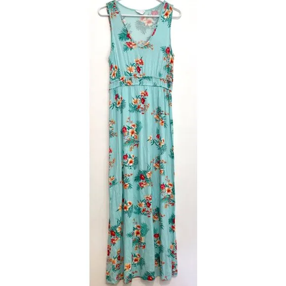 OLIVE & OAK LULUS Sleeveless Floral Maxi Dress Aqua Blue Pink Tropical Hawaiian - Image 3