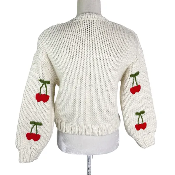 Forever 21 Cherry Chunky Knit Cardigan Sweater Size XS Women 9/10 KIDS - Image 7