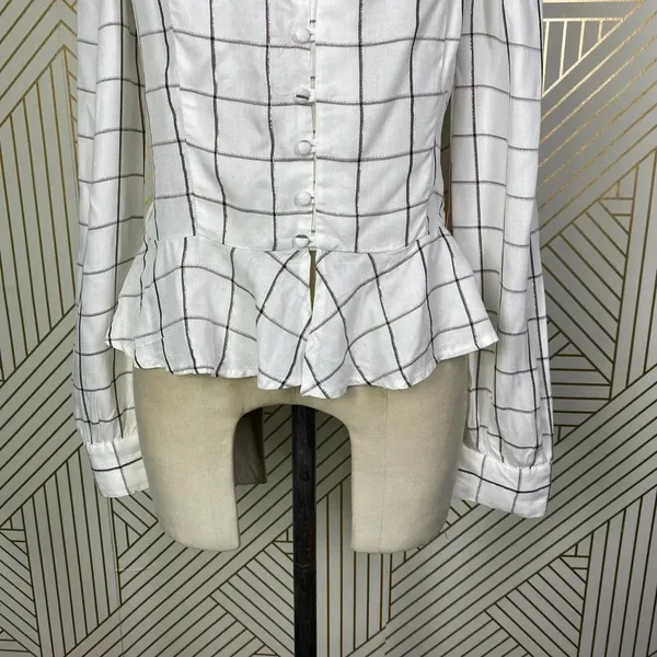 Superdown‎ Marrie Flannel Puff Sleeve Top White & Pink Size US Large - Image 6
