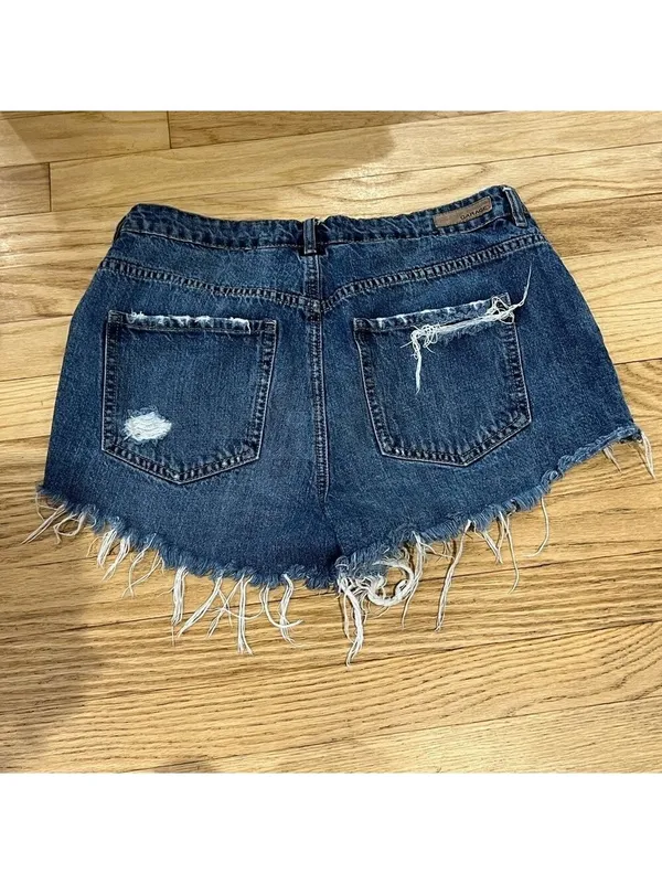 Garage Blue Denim Distressed Jean Shorts Frayed Hem - Image 2