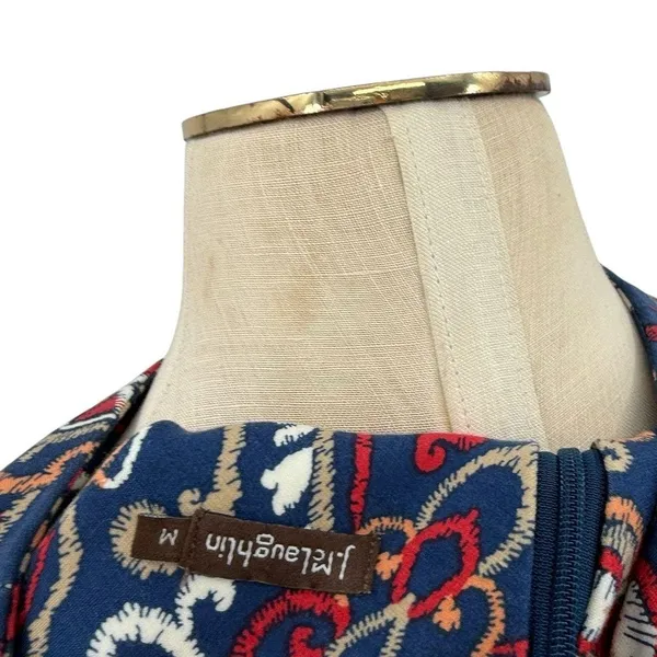 J McLaughlin Devon Sleeveless Shift Dress Blue Red Medallion Print‎ Medium - Image 11