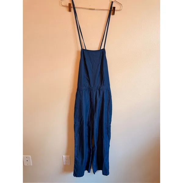Abercrombie & Fitch Jumpsuit Size 0 Blue Lace Up Back Wide Leg Denim Boho Casual - Image 6