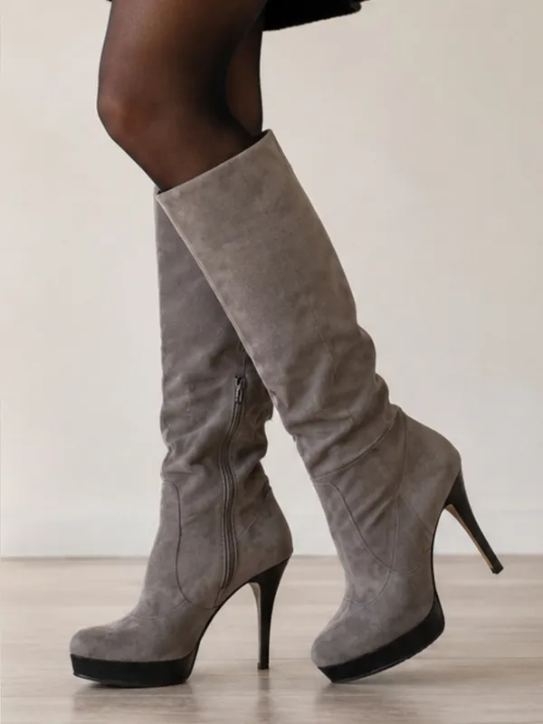 Luxury Rebel Gray Suede Knee High Platform Boots Size 7 - Image 2
