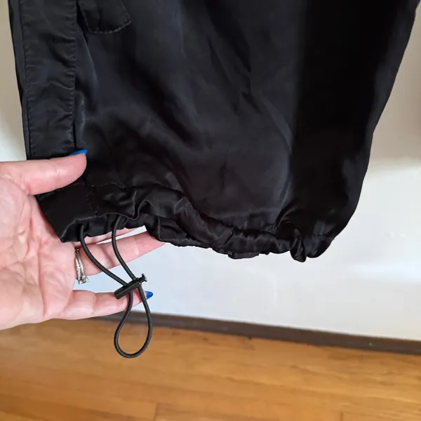ZARA | Black Satin Baggy Cargo Pants with Drawstring ankles | Medium - Image 4