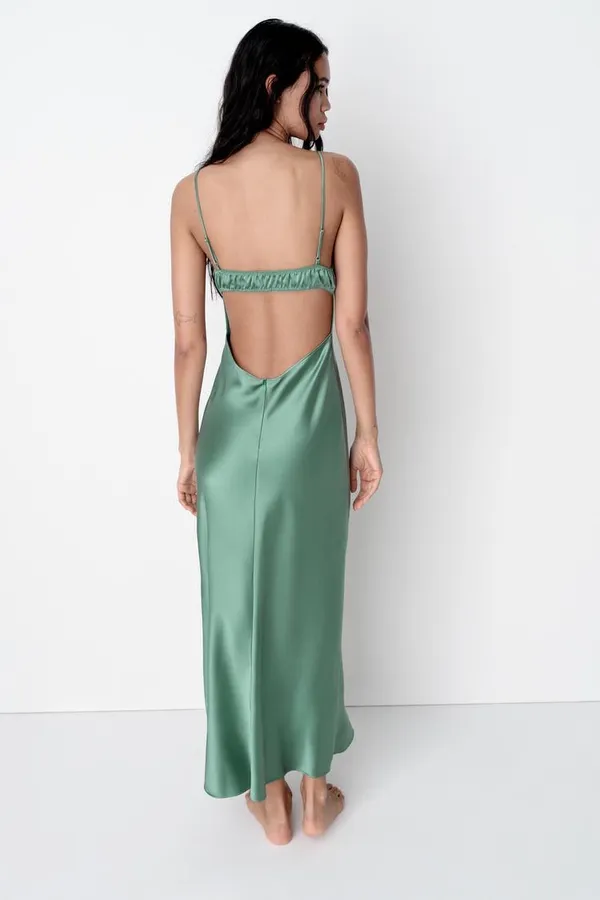 Zara Dress wedding emerald green Slip Midi Satin Effect Maxi Coctail Party - Image 12