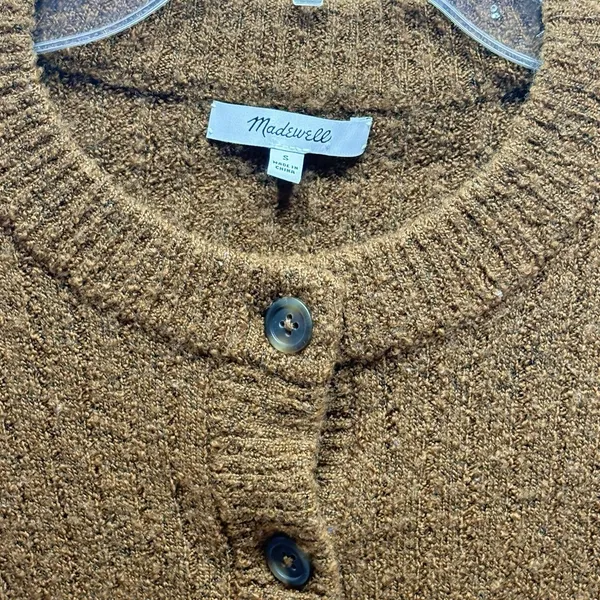Madewell Merritt Shrunken Cardigan Sweater Brown Merino Wool Ribbed HO19 Size S - Image 2