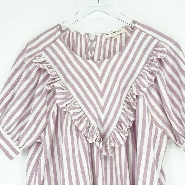 Downeast Brighton Linen‎ Blend Striped Ruffle Blouse Women's Size M Cottagecore - Image 4