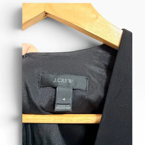 J.Crew Drapey ruffle front dress Long Sleeve Black Size 4 #H6301 - Image 4