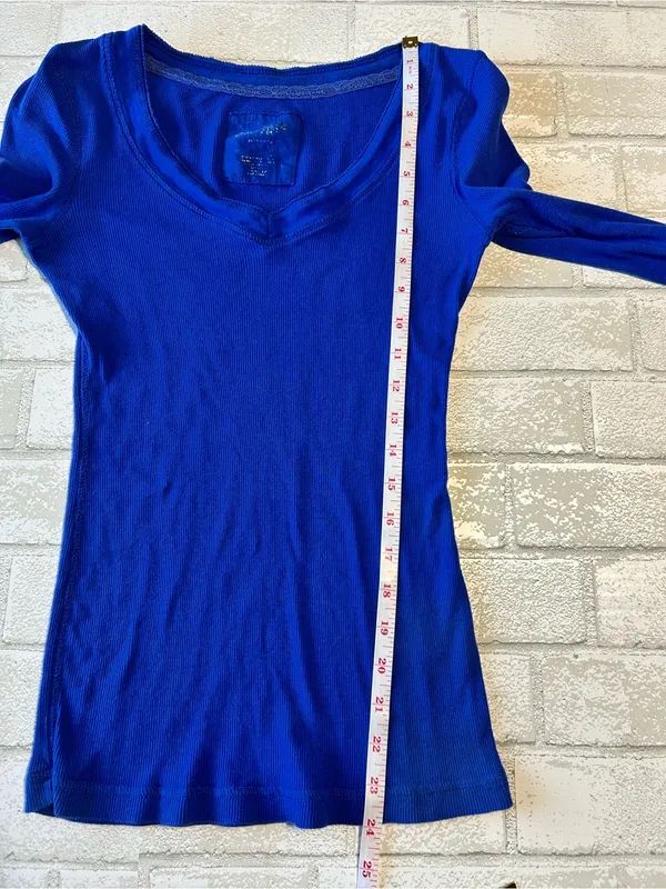 Aerie Henley Y2K 90s Women’s Long Sleeve V-Neck Top - Electric Blue - Image 6