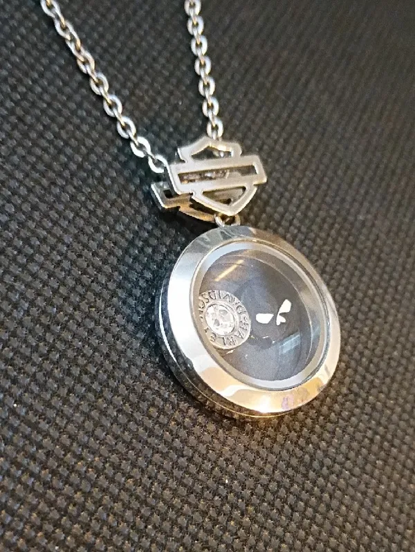 Harley Davidson Silver-tone Round Locket Necklace with Charms - Image 2