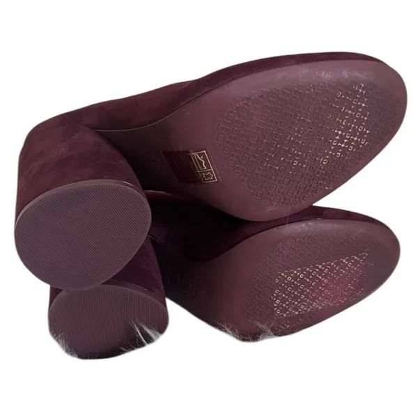 Tory Burch Lucia Pumps Women's 6.5 Burgundy Purple Fig Suede Sculpted Heel - Image 12